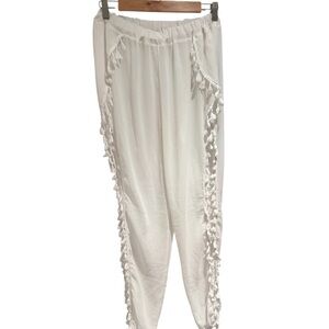 Source Unknown White Tassel Trim Swim Coverup Pants - size S